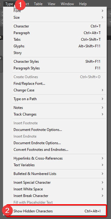 InDesign Hidden Character