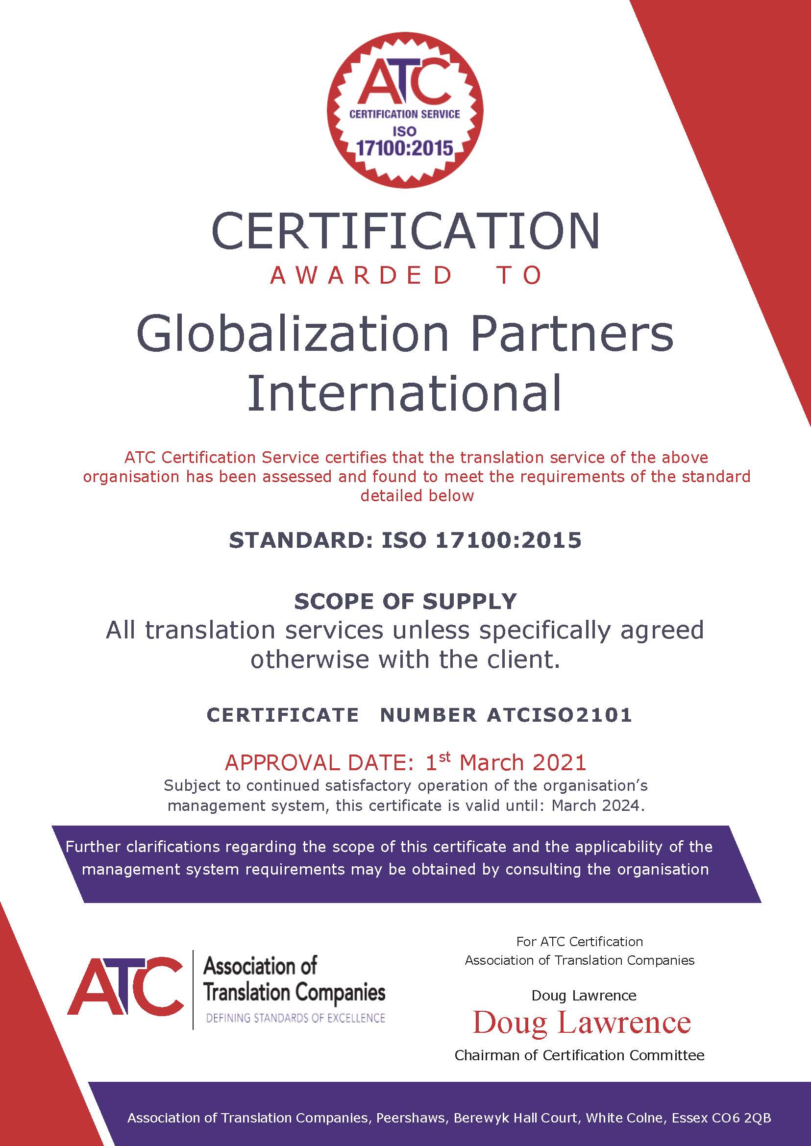 ATCISO2101-17100 Certificate Globalization Partners International