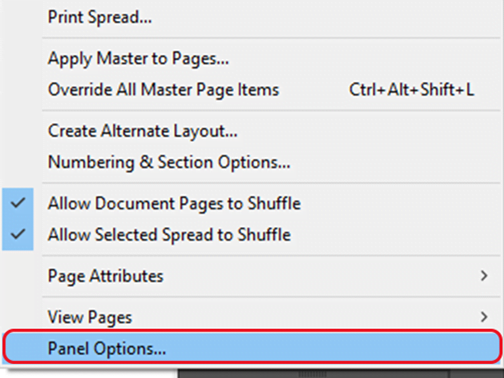 Panel Options InDesign