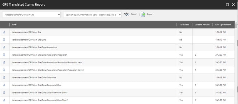 GPI Translated Items Report - Sitecore