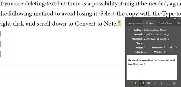 Convert Note to Text - InDesign