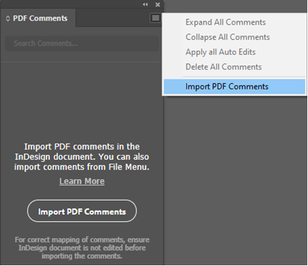 PDF Comments Panel - InDesign