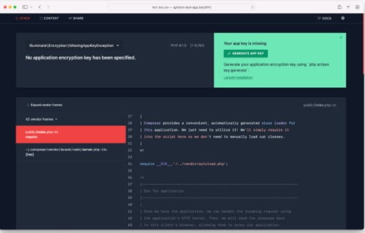 Improved Ignition Exception Page - Laravel 9