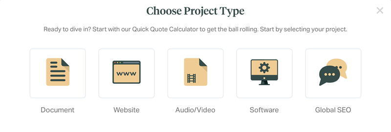 GPI Translation Budget Calculator - Choose Your Project Type