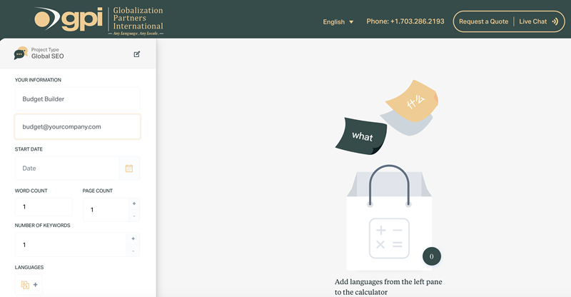 GPI Translation Budget Calculator - Input SEO details