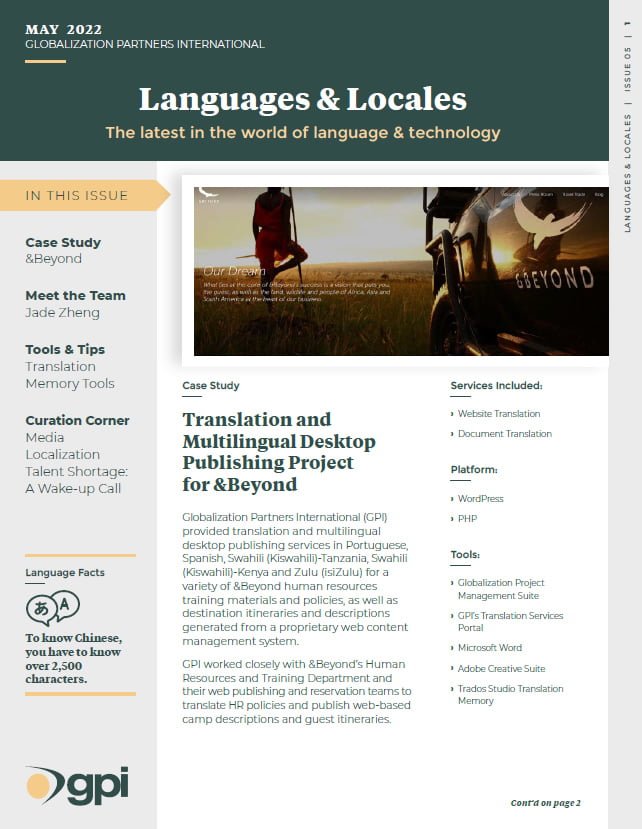 Welcome to Languages and Locales - May 2022 - GPI Newsletter