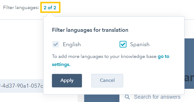 HubSpot filter languages option