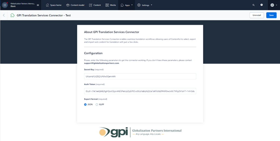 Connect GPI Contenful Translation Services Connector